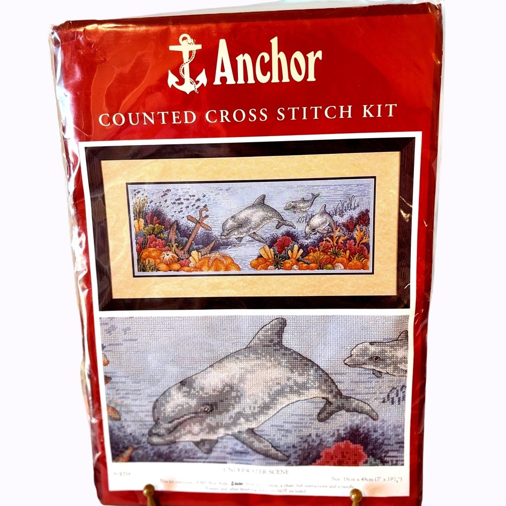 Anchor Underwater Scene Counted CrossStitch Kit Dolphins Sea Life Vintage Sealed